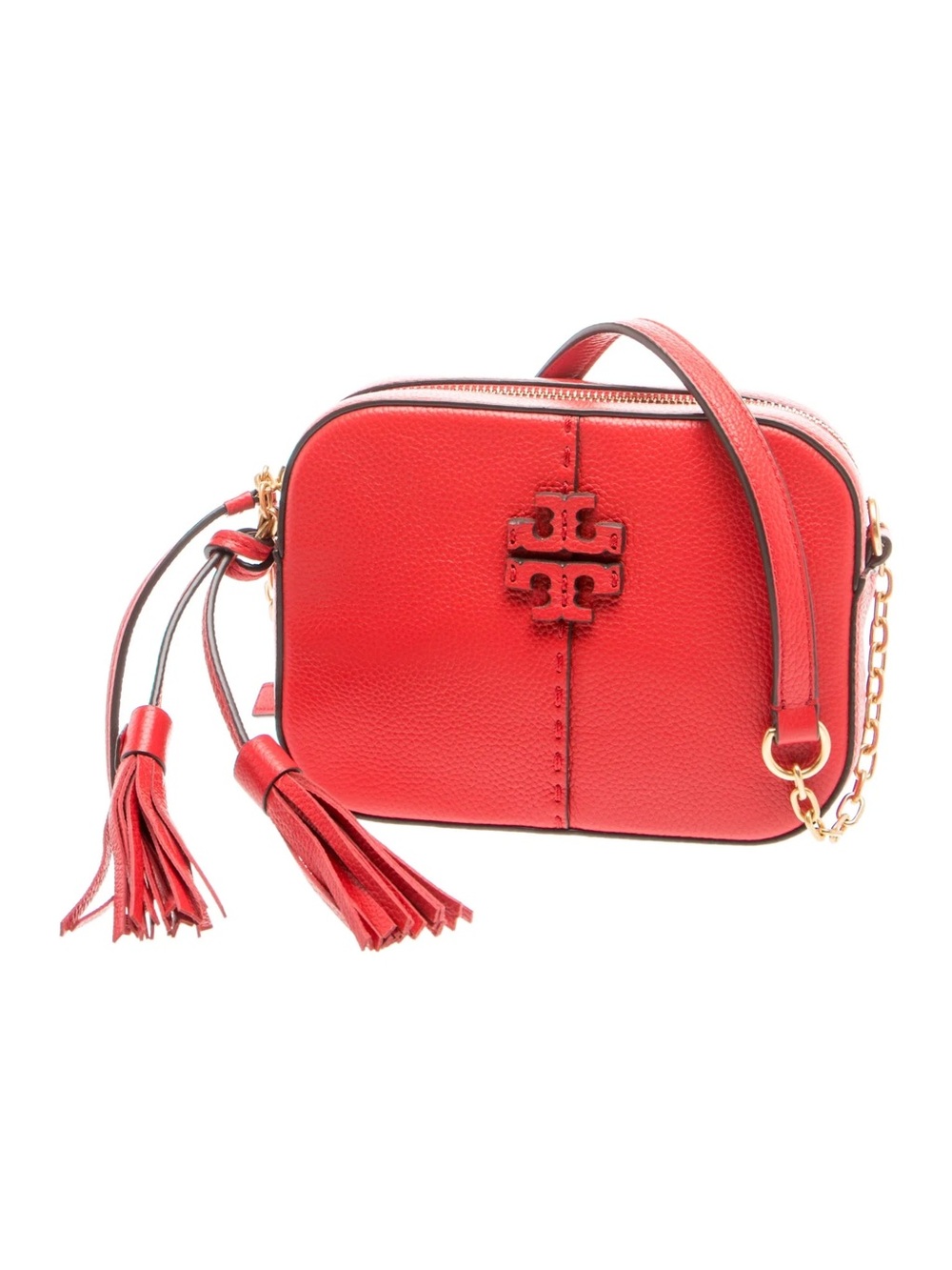 Tory Burch McGraw Camera Bag red leather signature hand-sewn pick stitching